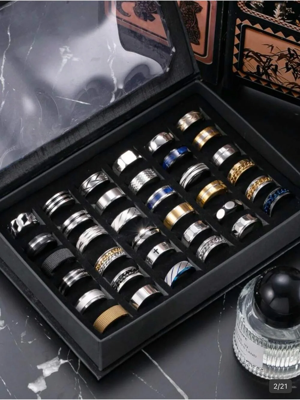 Assorted Men's Fashion Rings - Mixed Metal and Gemstone Styles 8 per Ring